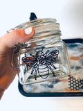 Queen bee stash jar with tourmaline & rose quartz lid